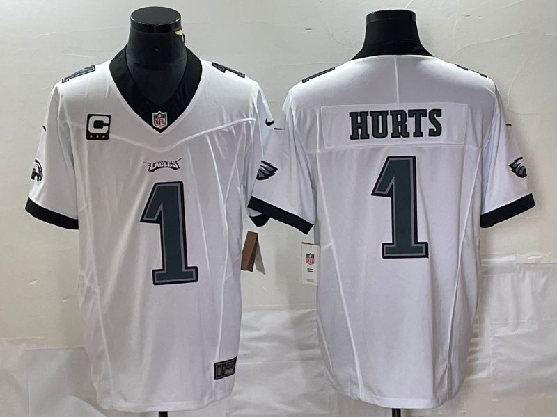 Men Philadelphia Eagles 1 Hurts White 2023 Nike Vapor Limited NFL Jersey style 1